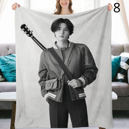 BTS Yoongi Suga Blanket, BTS Bangtan Boys Flannel Throw Blanket, Gifts for Army